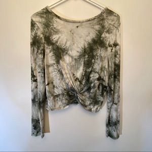 Gaze Dark Green Tie-Dye Knotted Crop Top